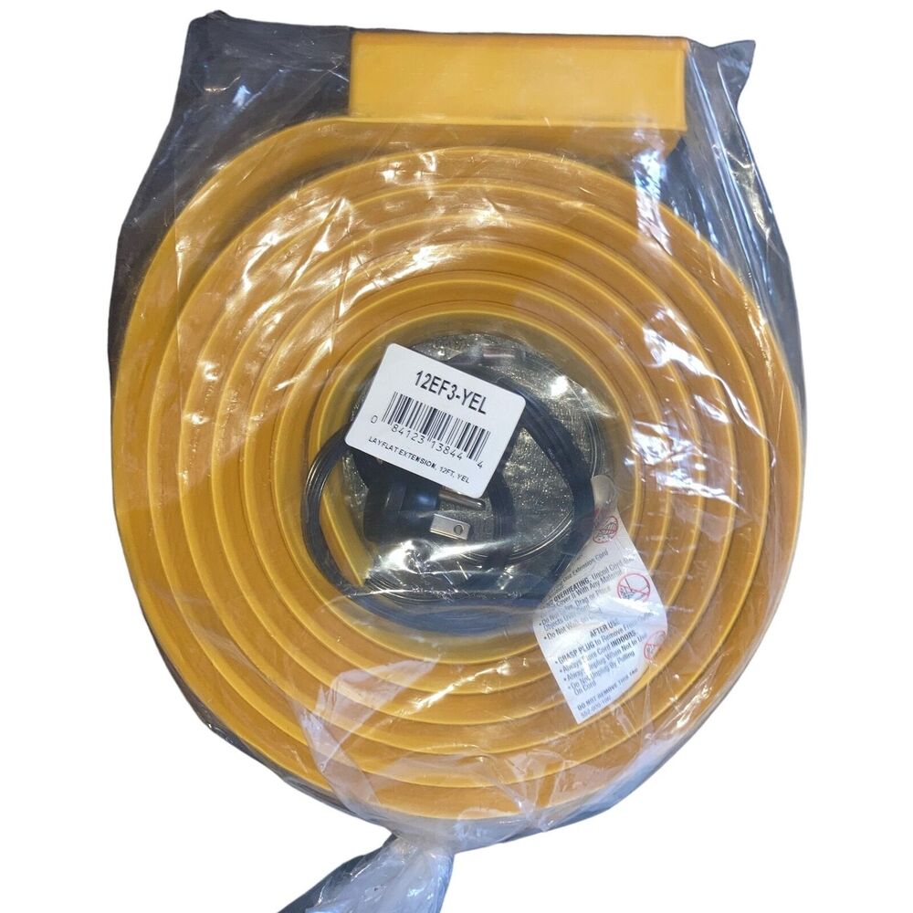Flexiduct Lay-Flat AC Power Extension 12 Foot Yellow 12EF3